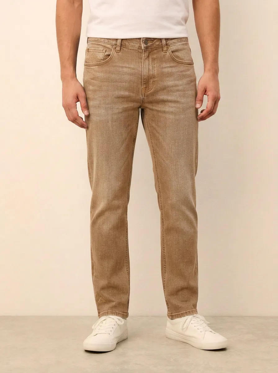 Men's Classic Comfort Geometric Triangle Embroidered Stretch Denim Jeans