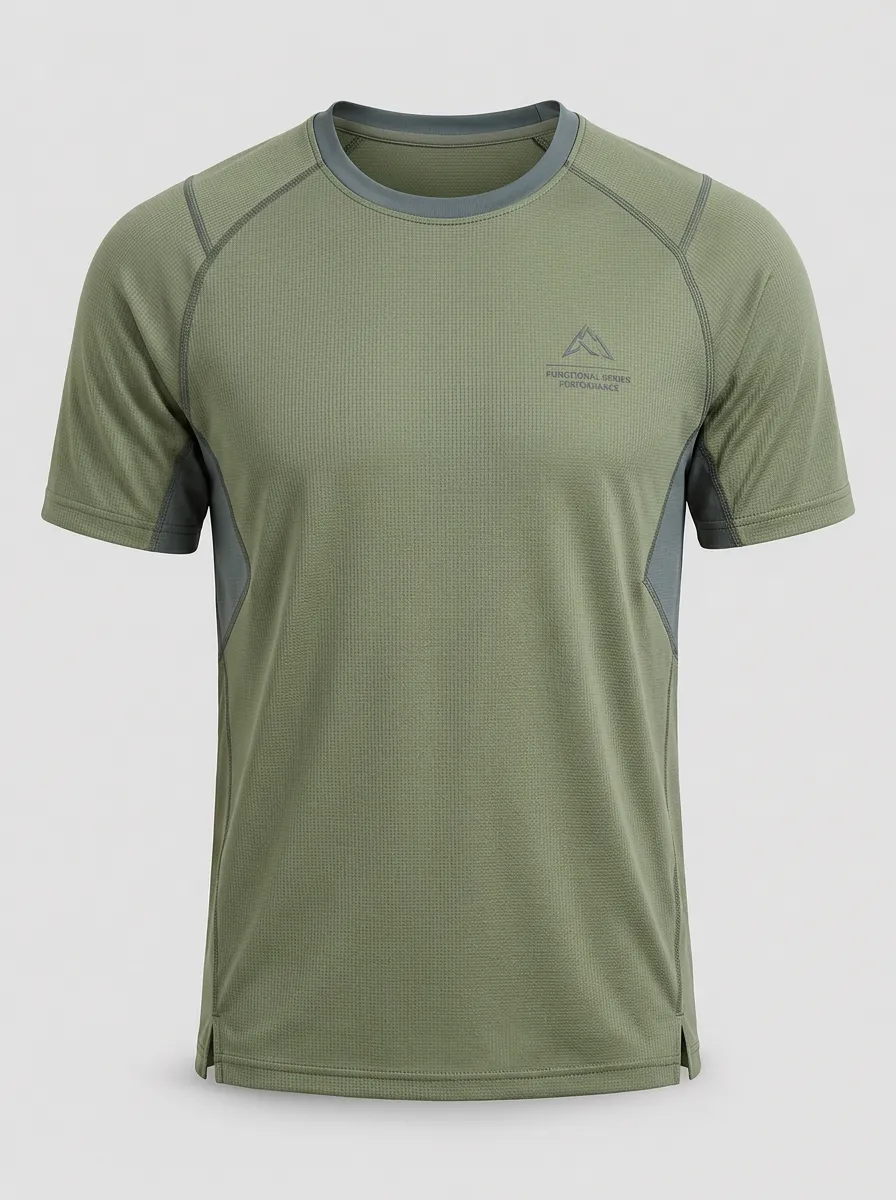 Men's Olive Green Contrast Panel Performance T-Shirt