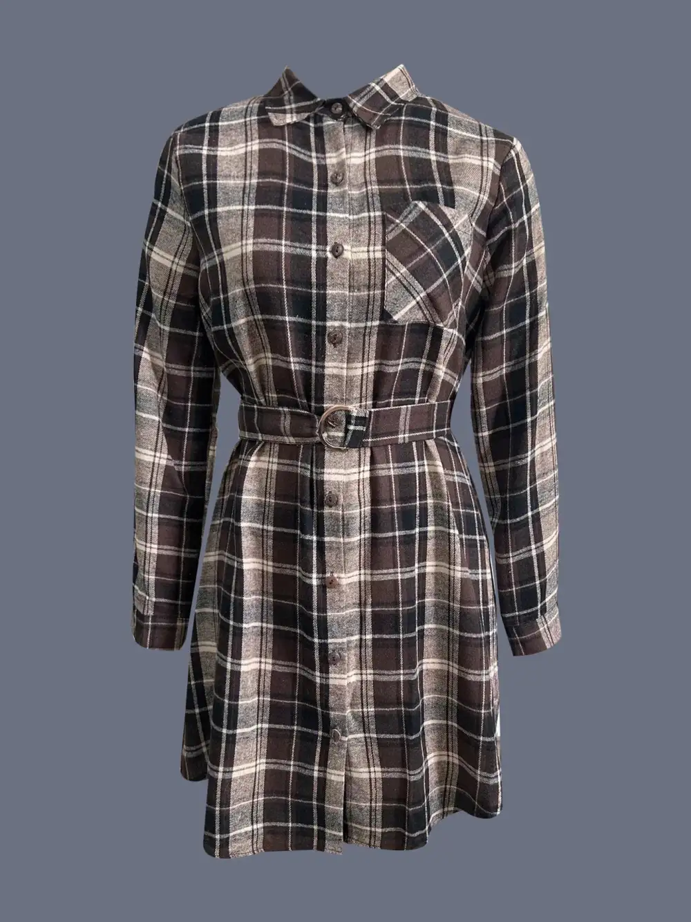 Plaid Button Front Shirt Dress