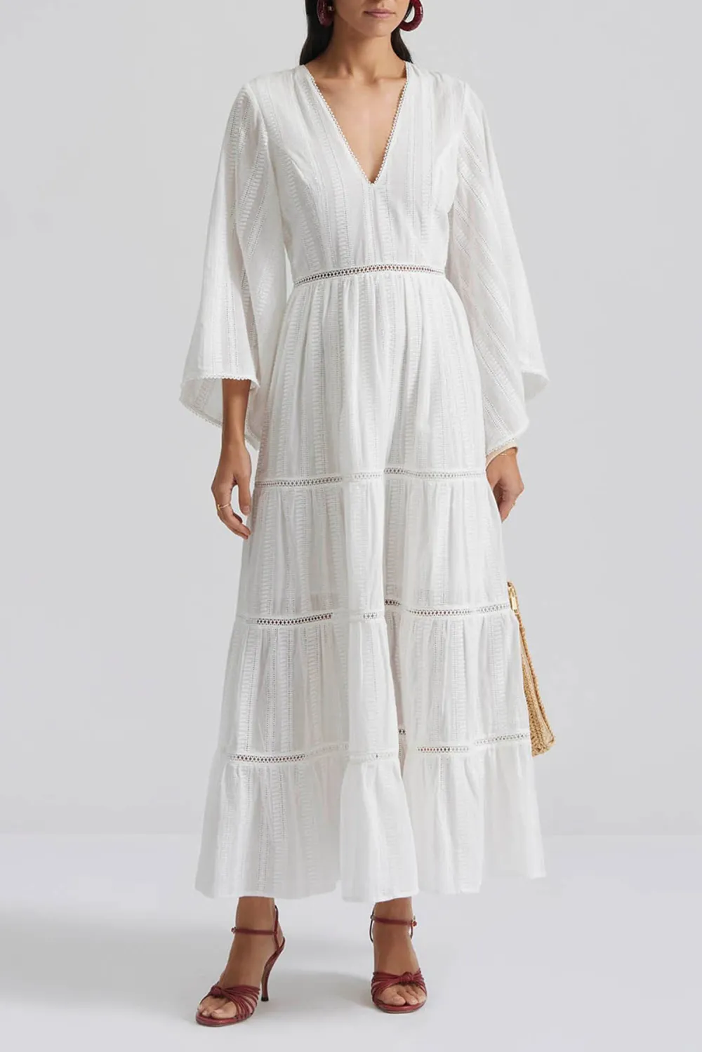 V Neck Tiered Chiffon Maxi Dress
