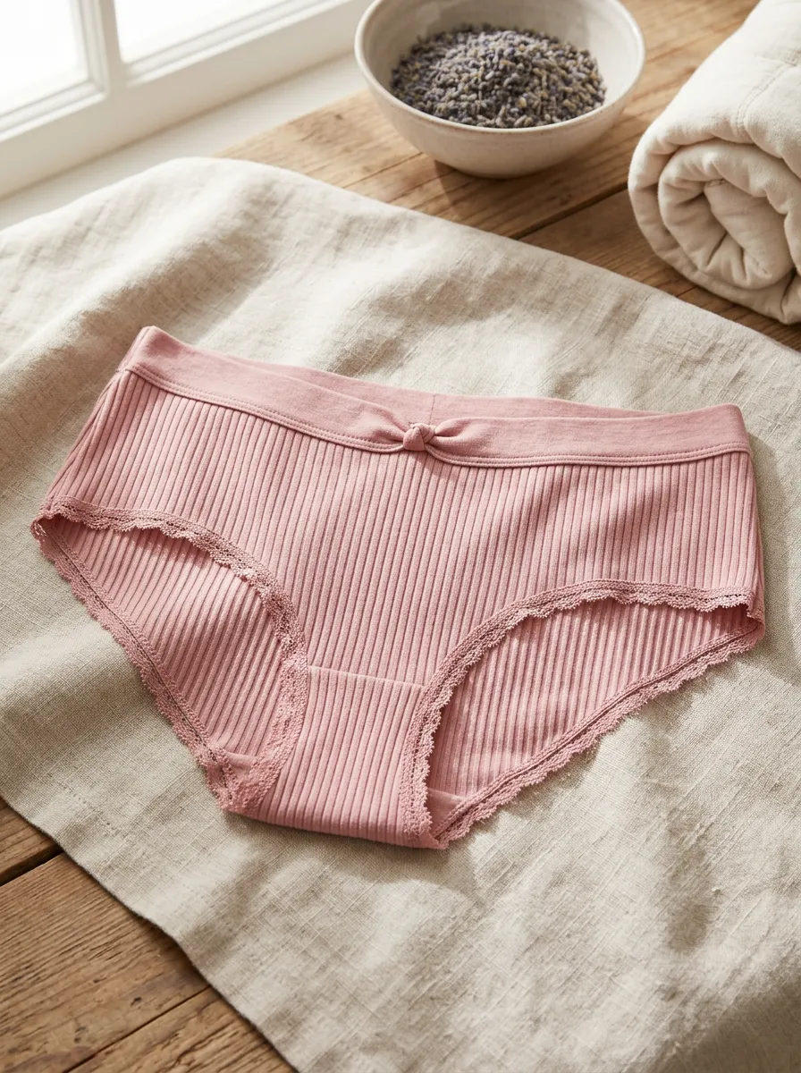 Women's Classic Ribbed Lace Trim Bow Detail Panties
