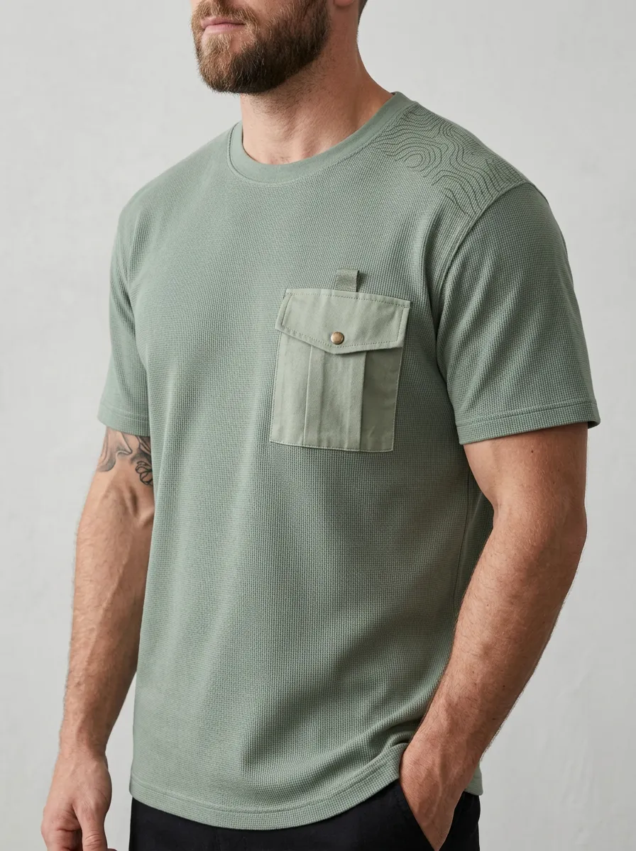 Heritage Waffle Texture Topographic Shape Men's Cargo Pocket T-Shirt