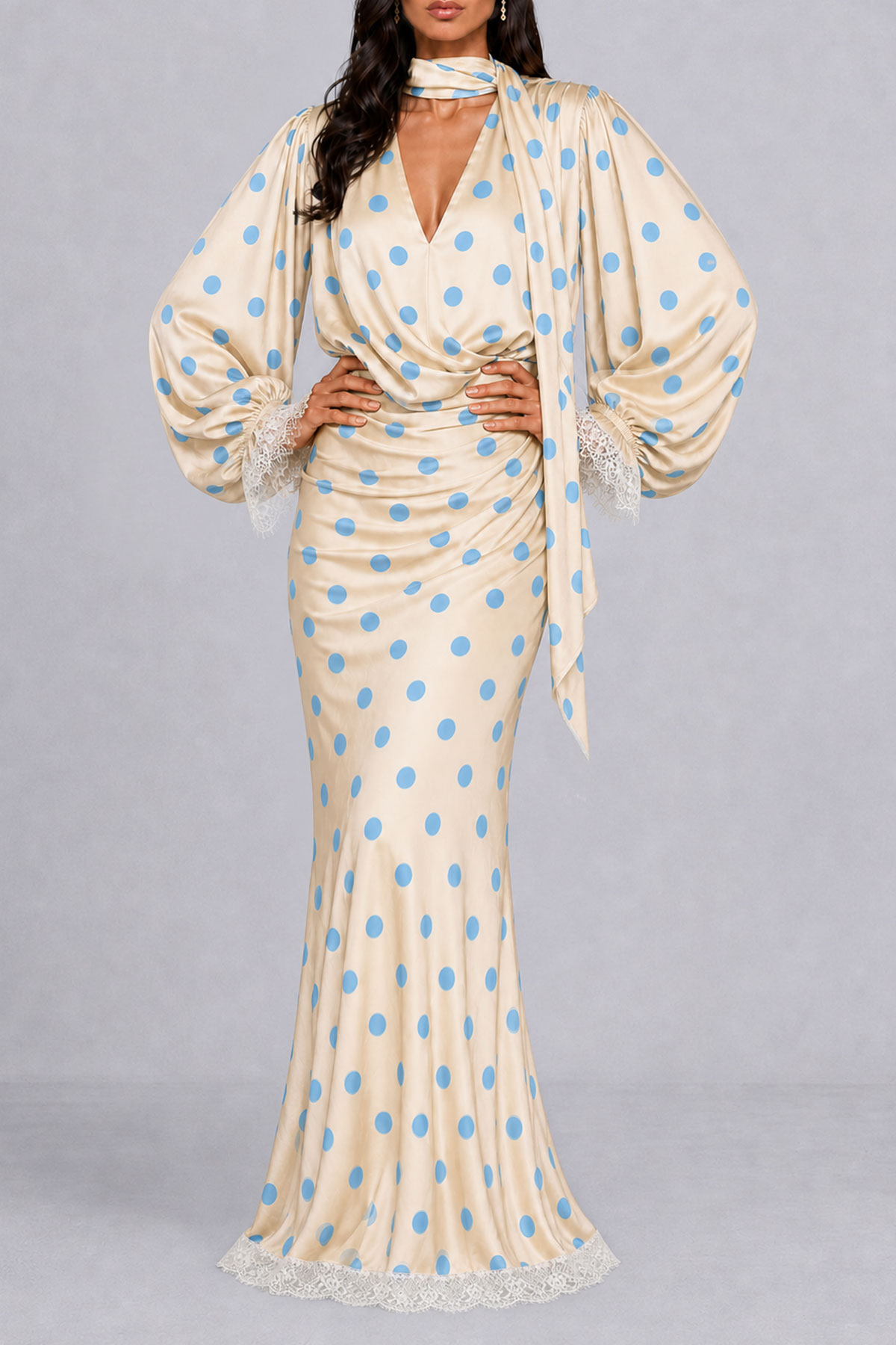 Balloon Sleeve Polka Dot Maxi Dress