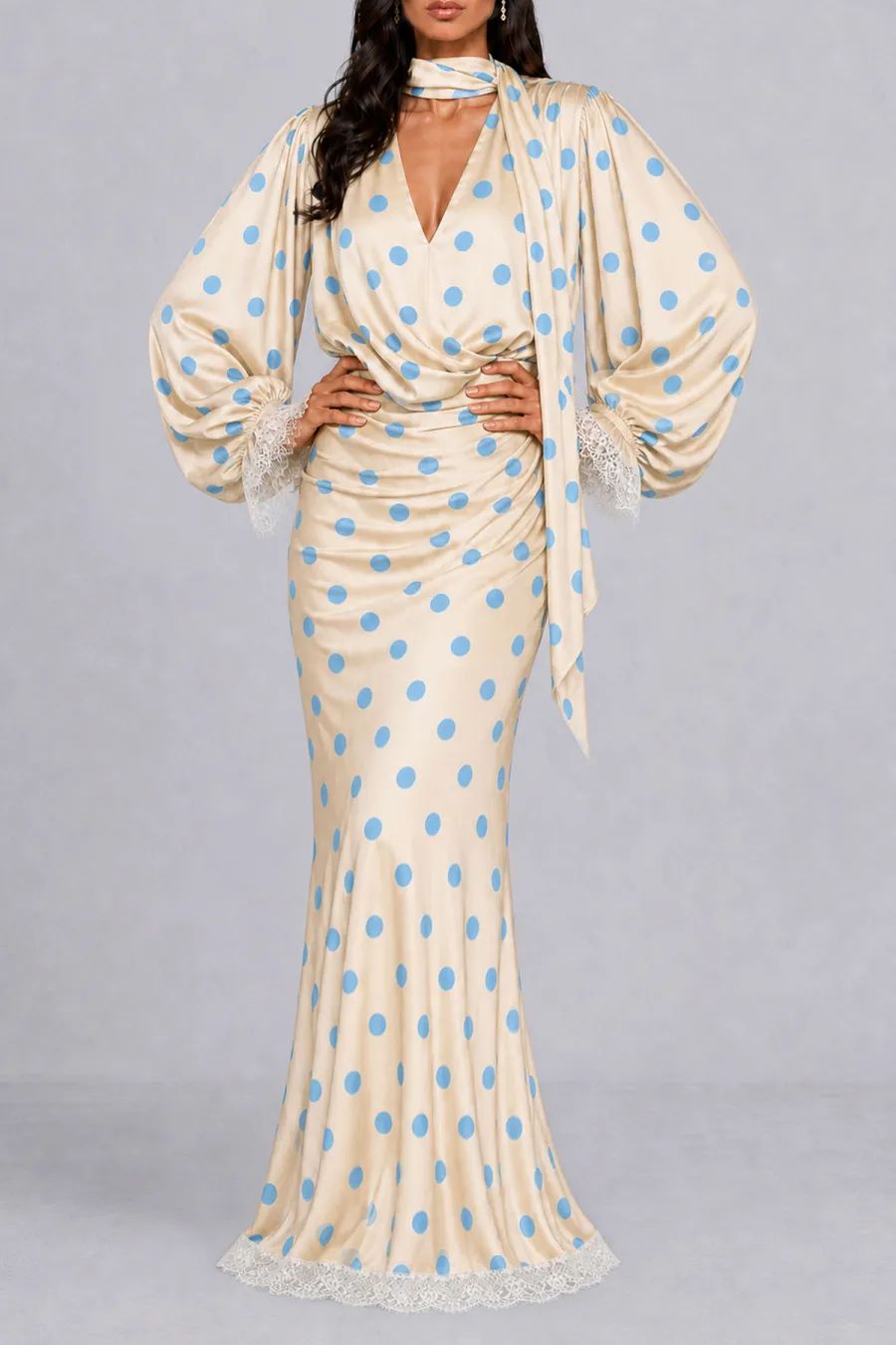 Balloon Sleeve Polka Dot Maxi Dress