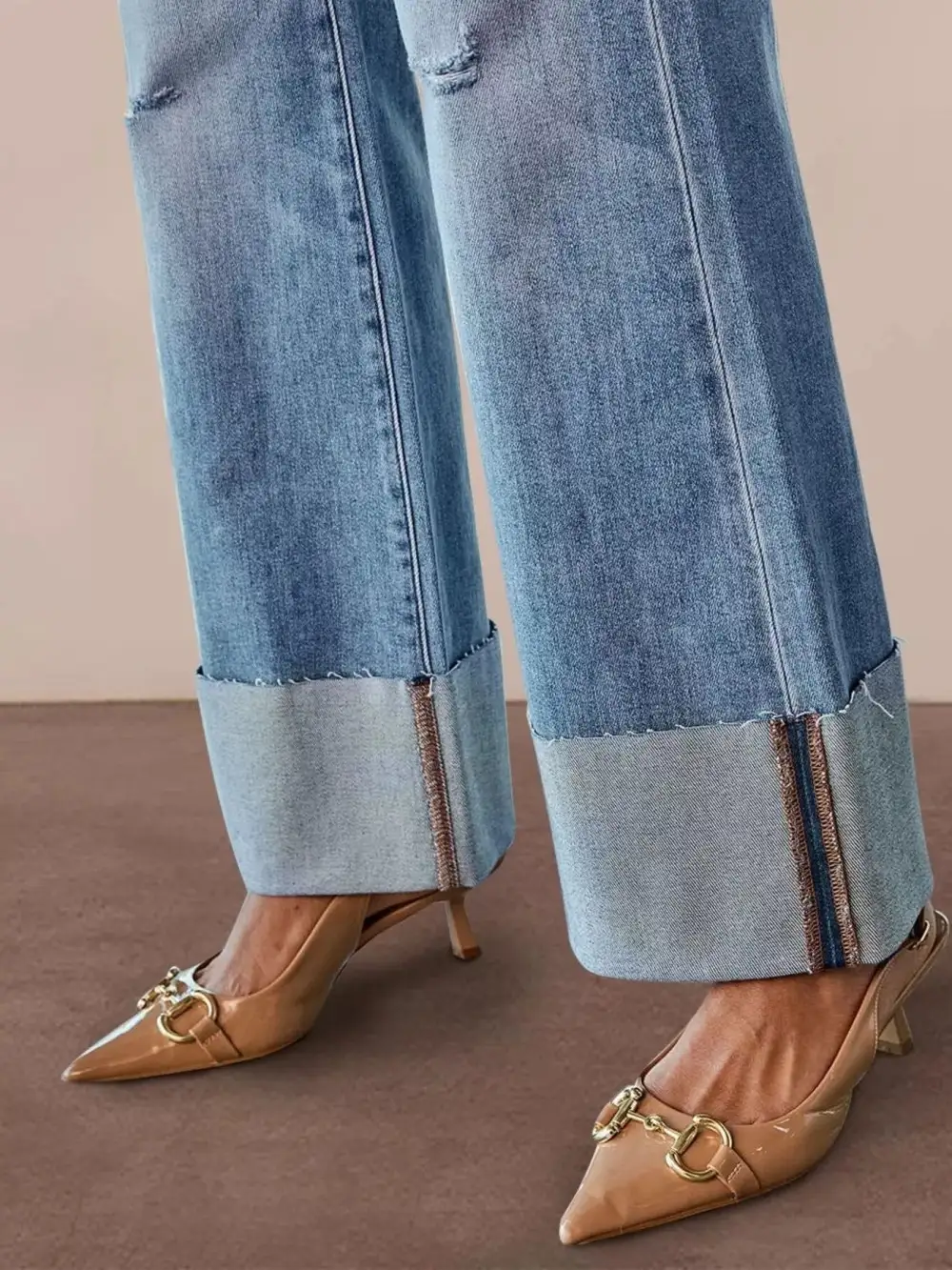 High Waist Flare Leg Distressed Denim Jeans