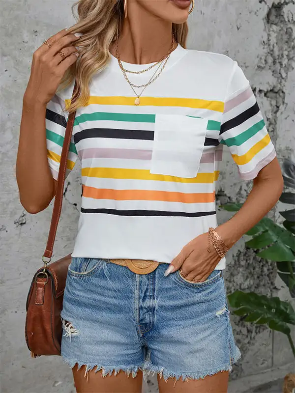 Refined Short-Sleeve Knit Striped T-Shirt