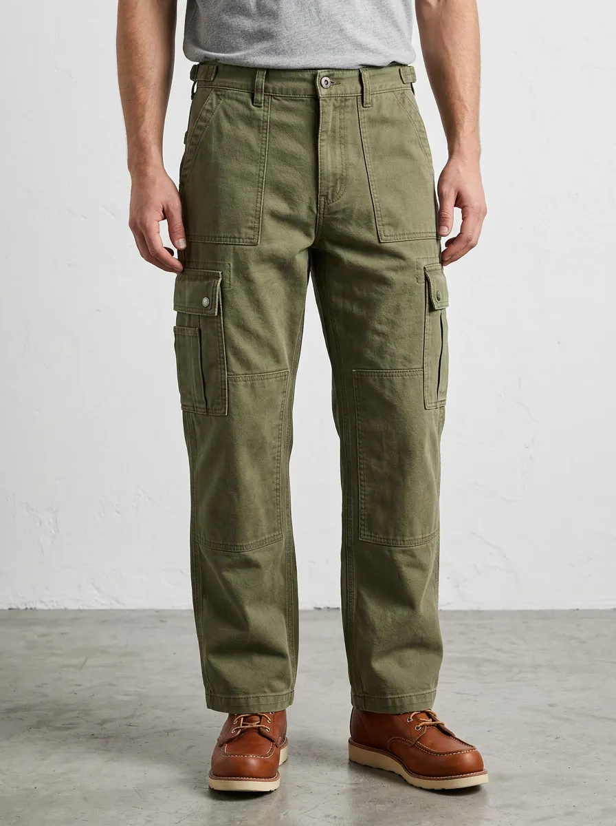 Men's Military Style Olive Green Multi-Pocket Cargo Pants