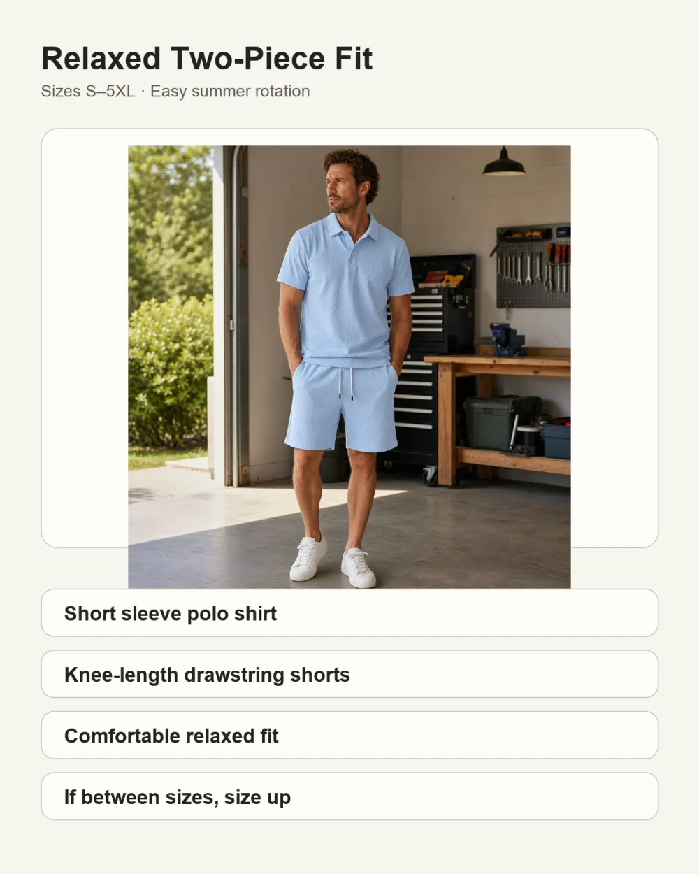 Men's Textured Knit Polo & Shorts Set