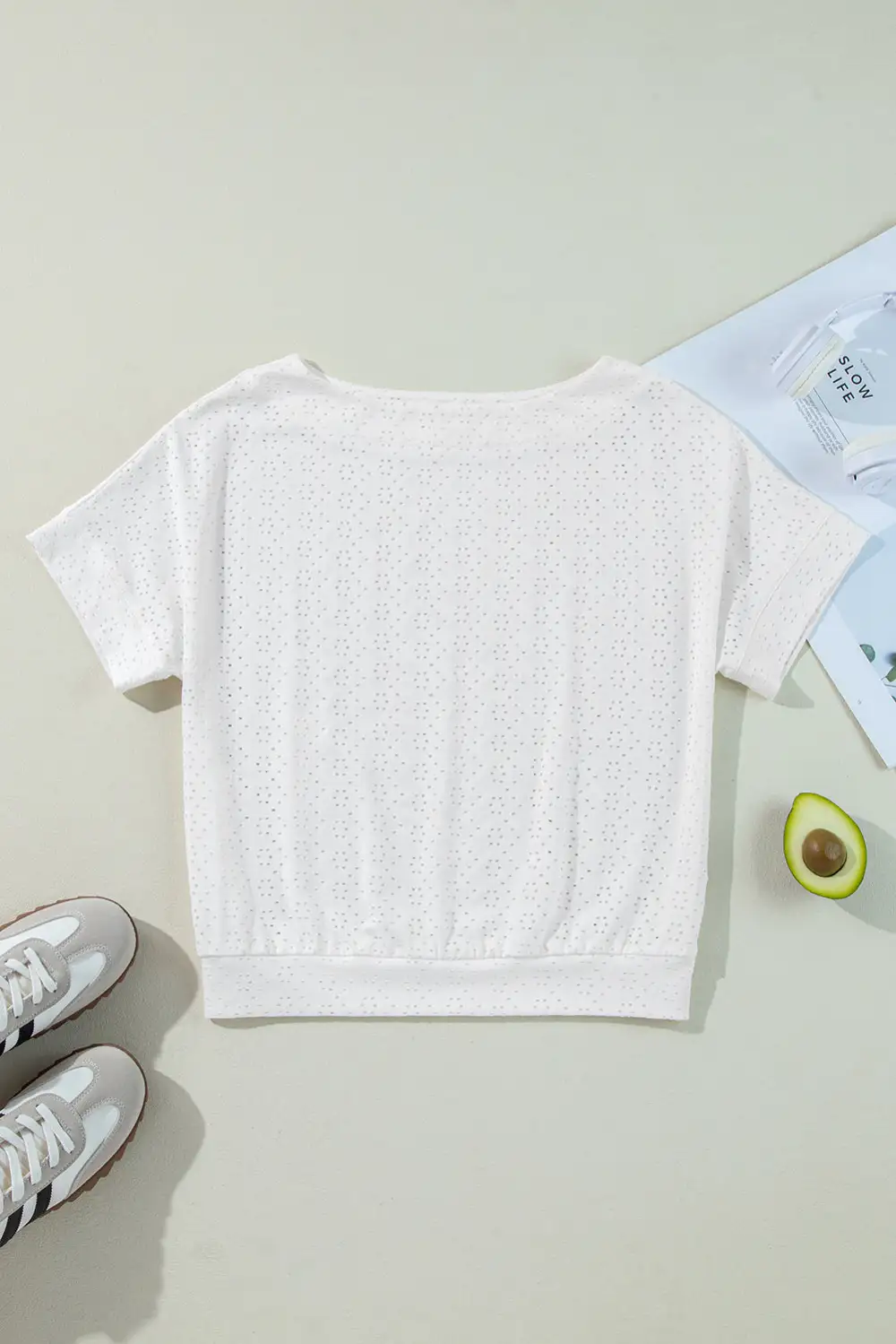 White Eyelet Pattern Boat Neck
