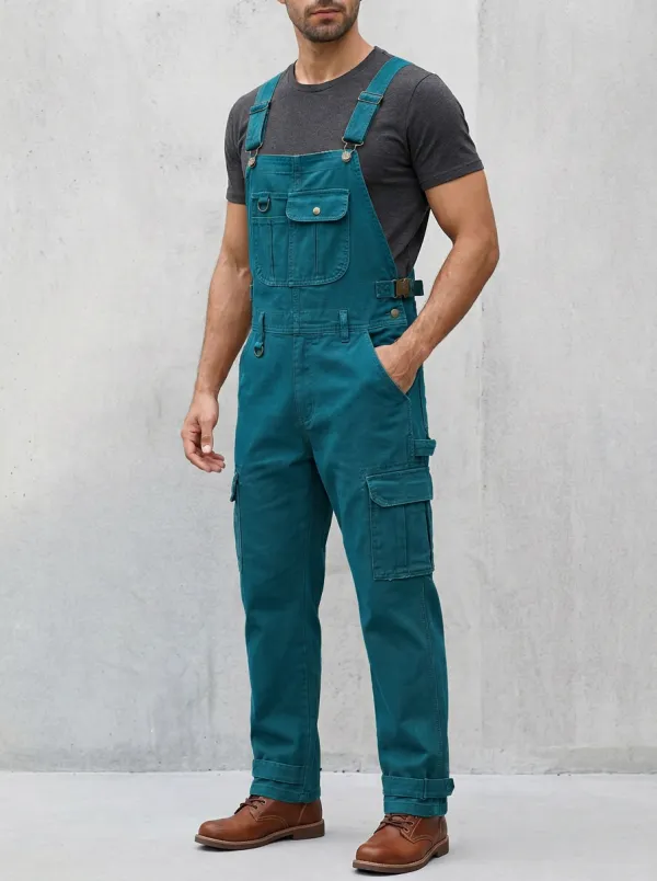 Men's Brown Multi-Pocket Cargo Bib Overalls