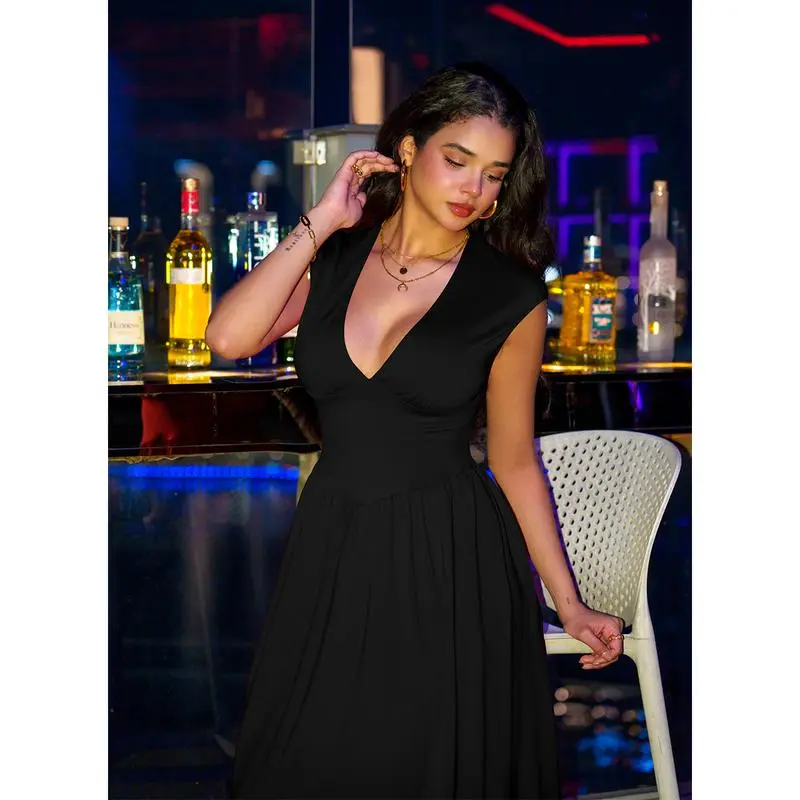 5PACK-Women'S Summer Casual Deep V NeckMidi Dress