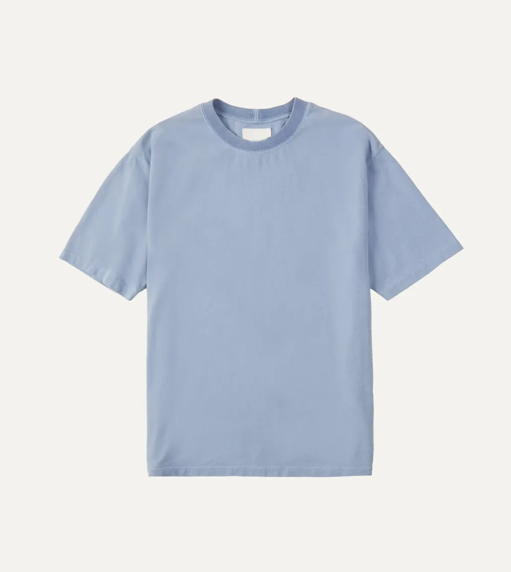 Casual Style Light Indigo Cotton Crew Neck Hiking T-Shirt