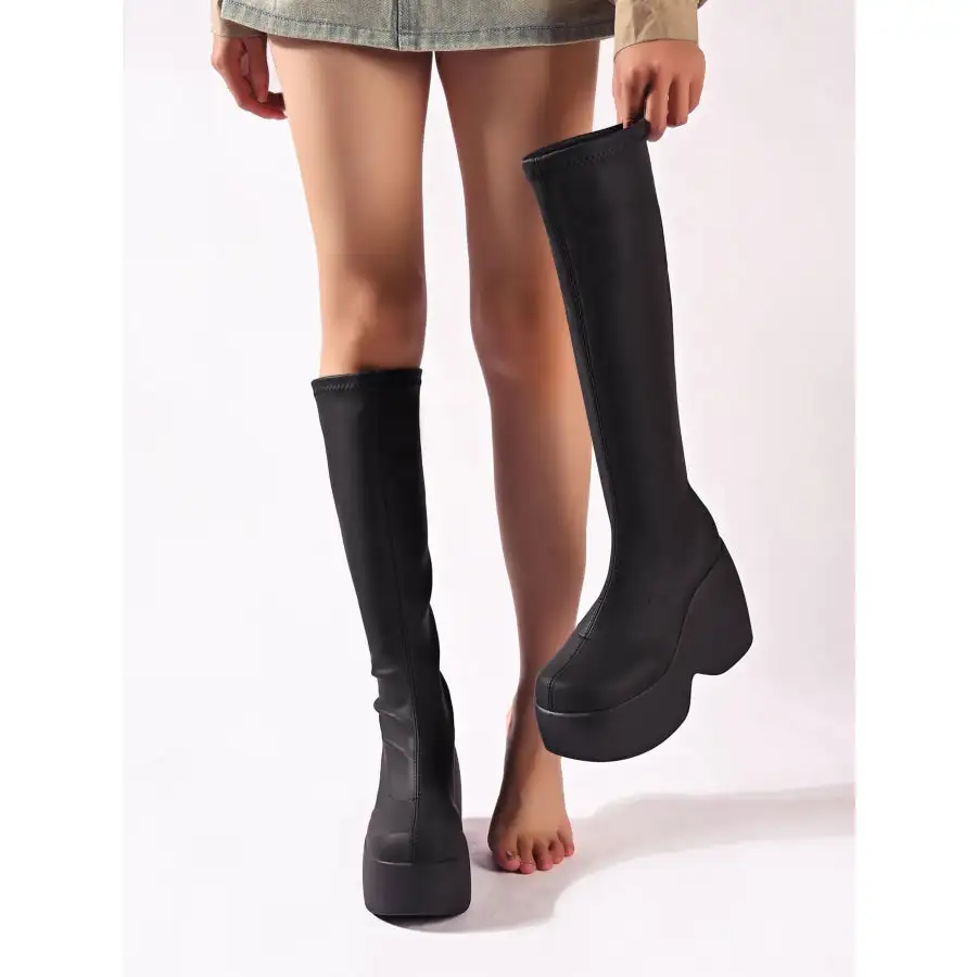 Simple Round Toe Platform Boots