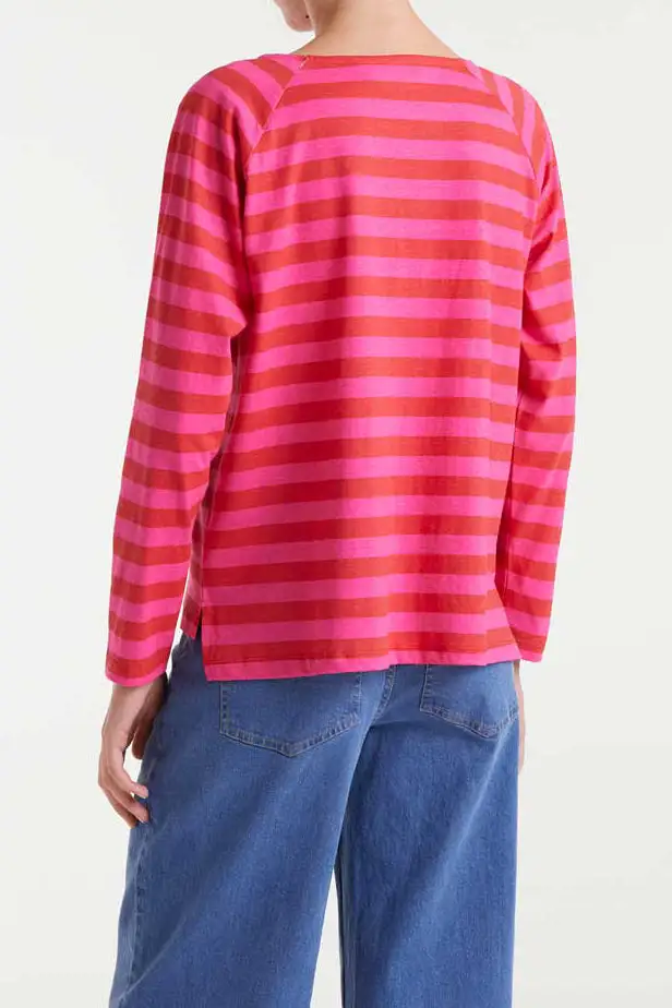 Striped Embroidered Long Sleeve Relaxed Tee