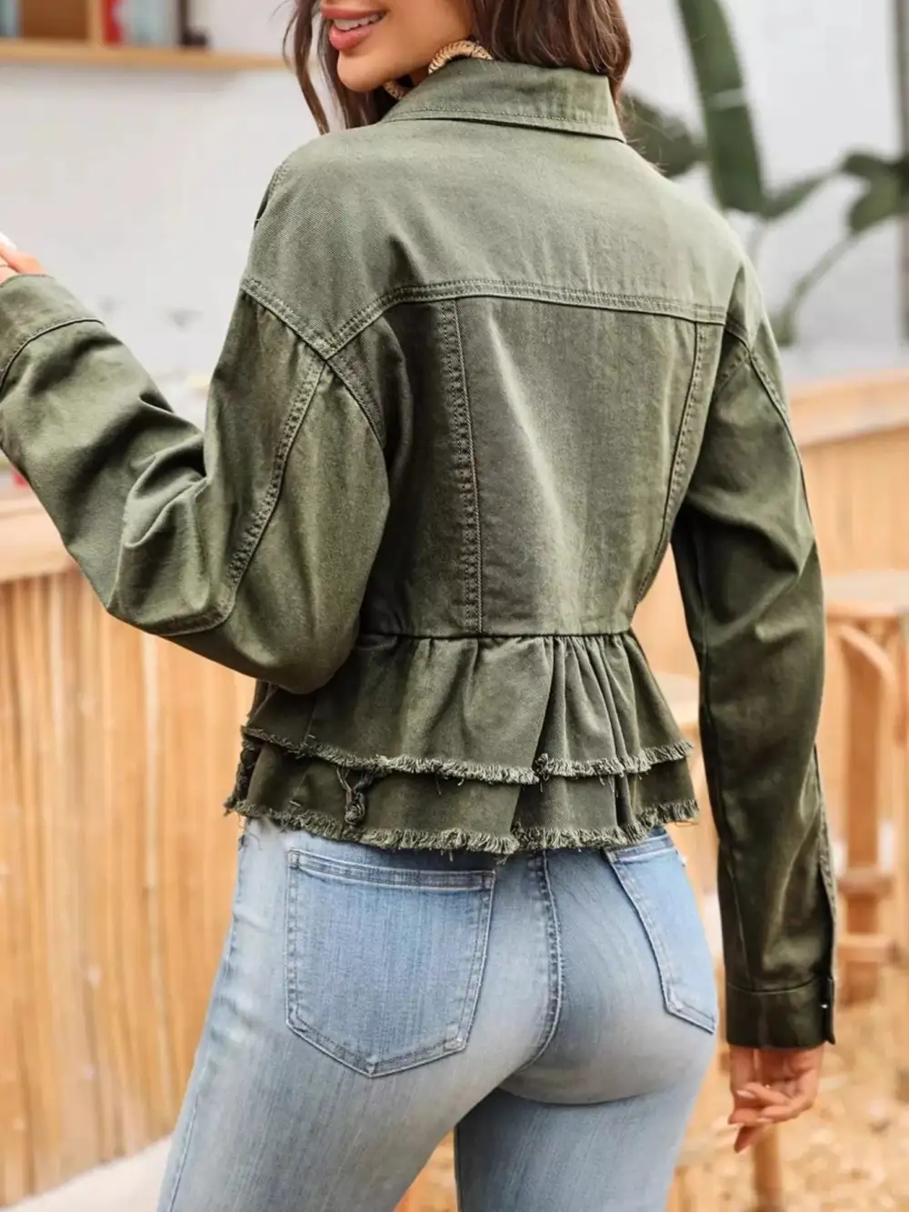 Ruffle Raw Hem Jacket