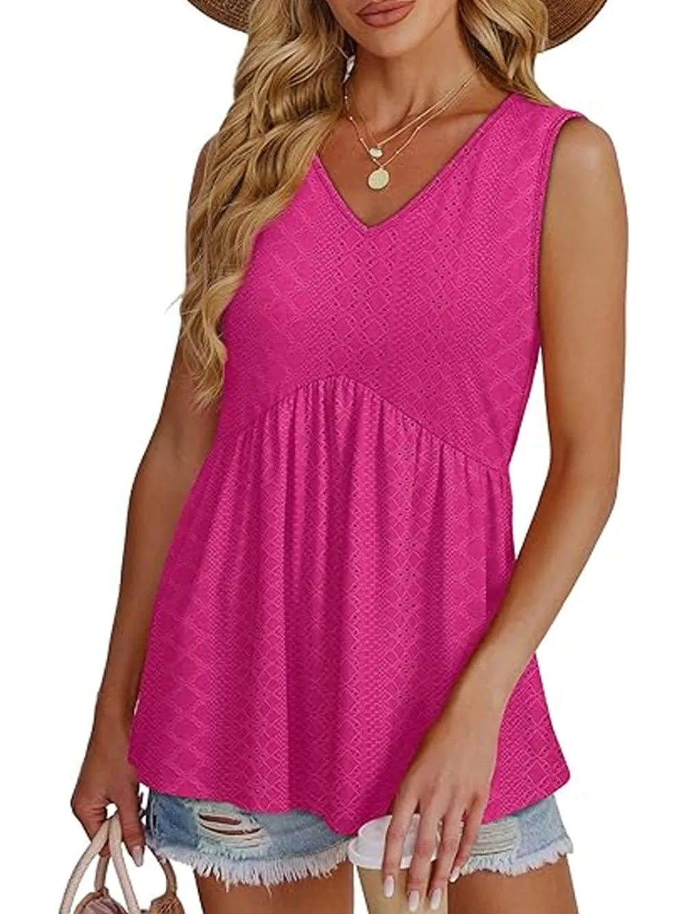 Womens Tank Tops 2025 Flowy Peplum Tops For Women Dressy Sleeveless V Neck Babydoll Tank Tops