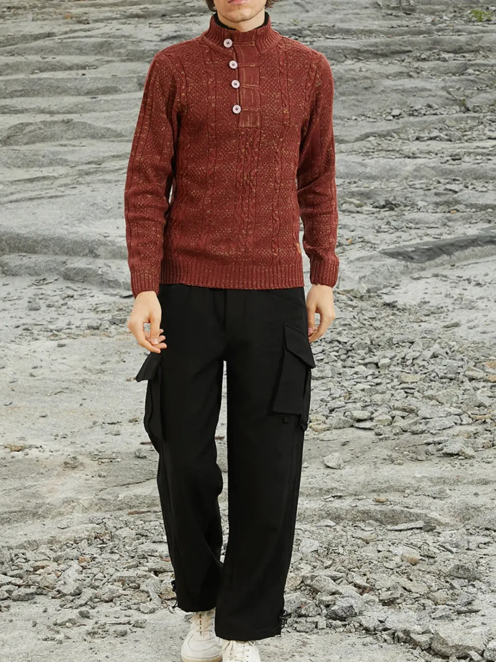 Casual Style Brown Knit Sweater