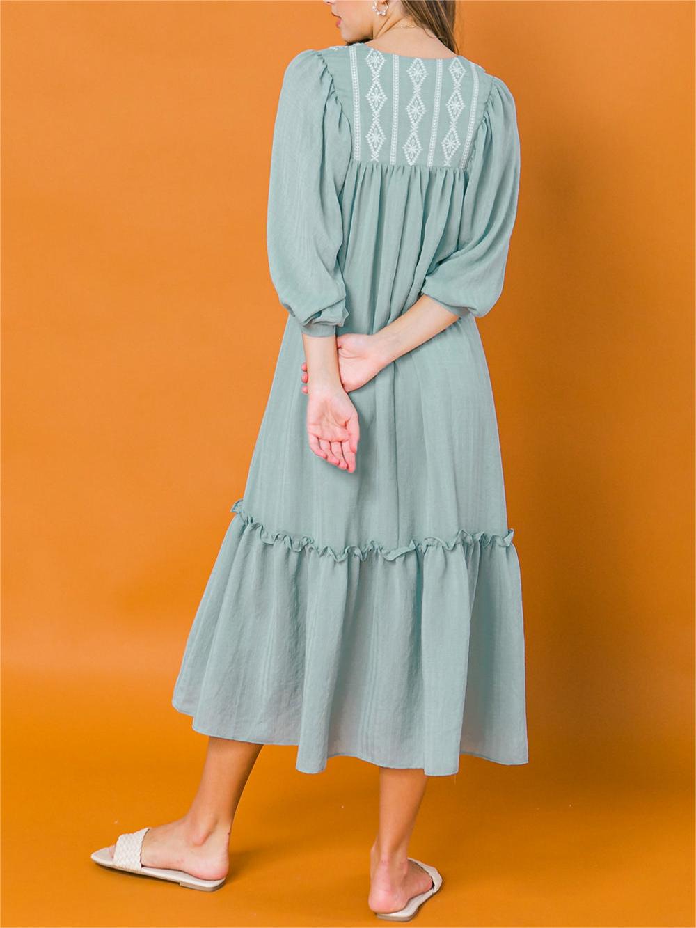 Light Blue Ruffled Midi Dress
