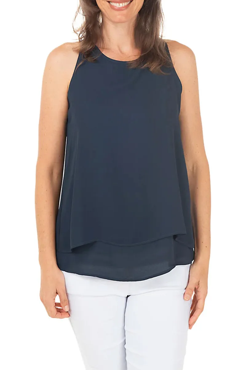 Draped Overlay Sleeveless Blouse