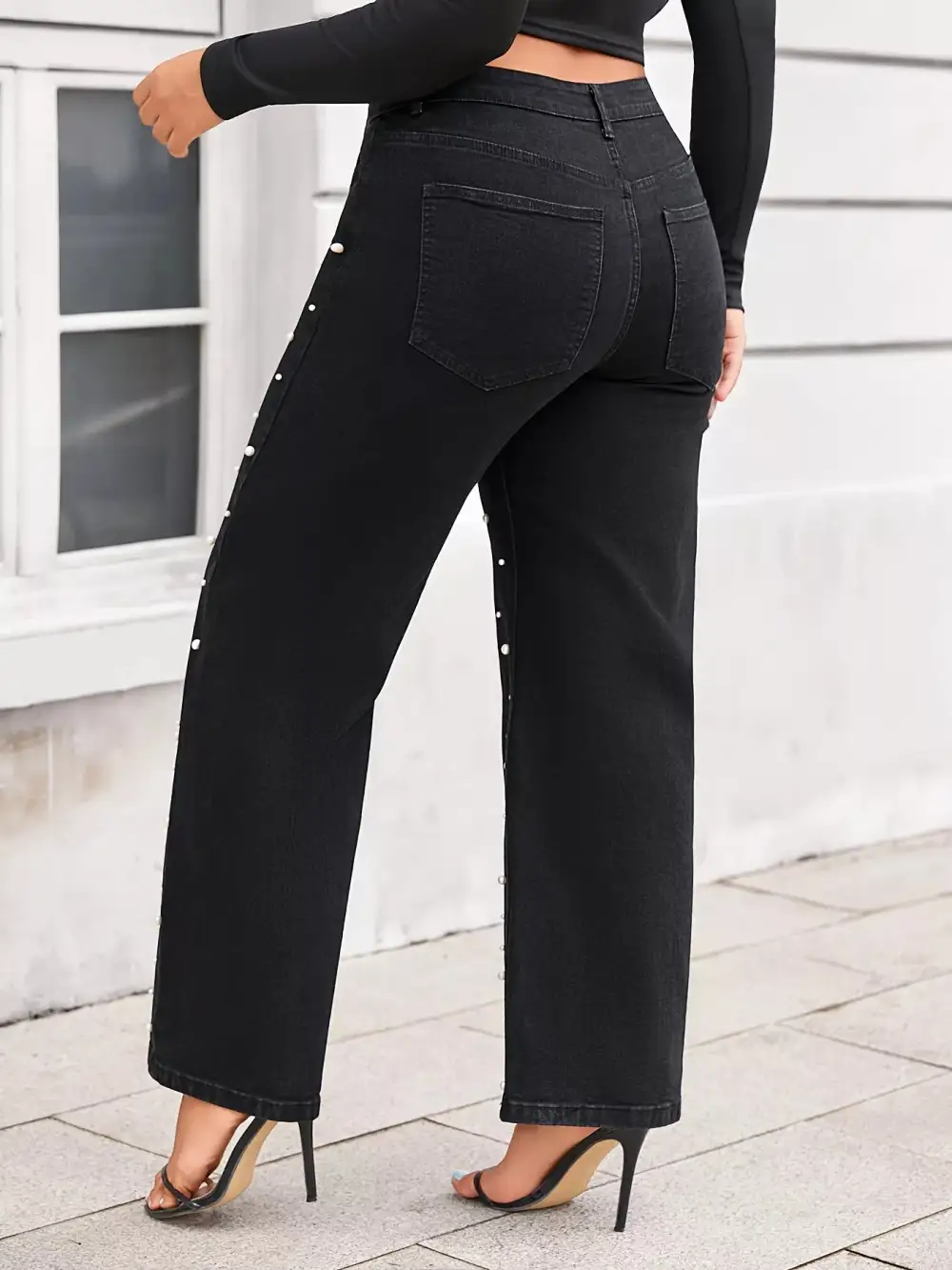 Lace Trim Pocket Denim Jeans