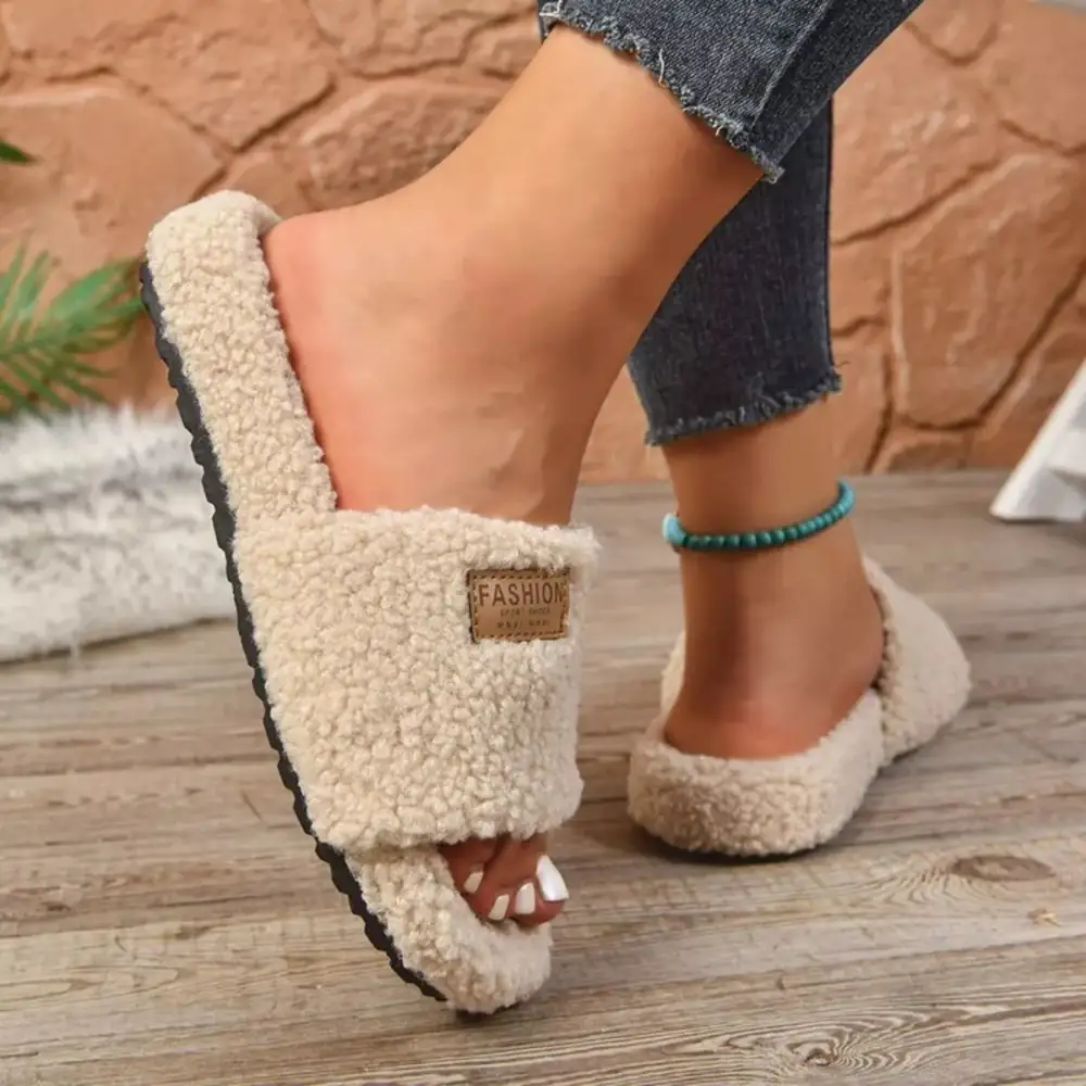 Fuzzy Open Toe Slippers