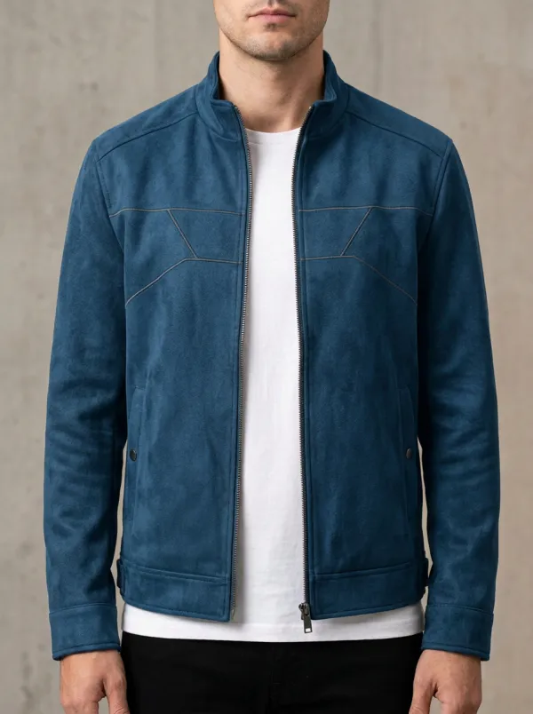Suede Stitched Zip Jacket