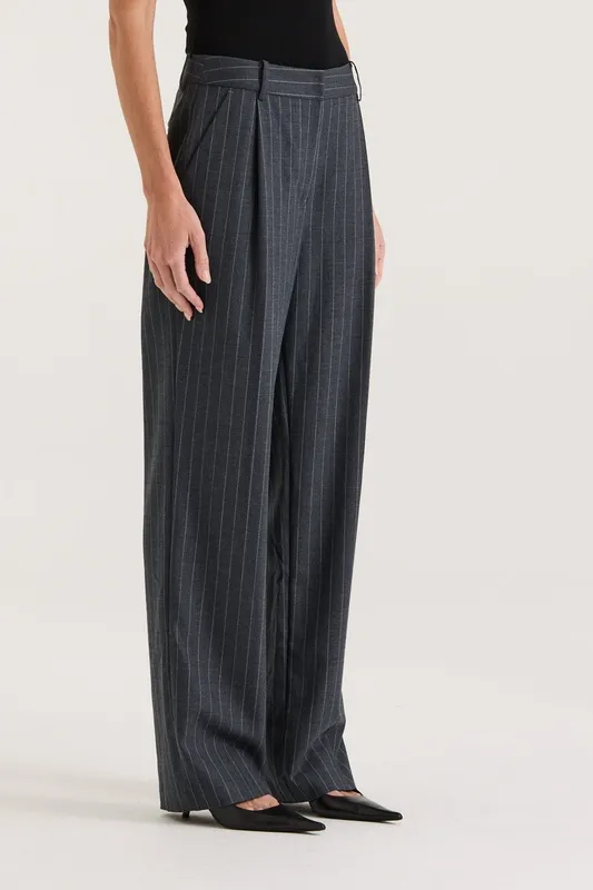 Gray Pinstripe Wide Leg Suit Pants
