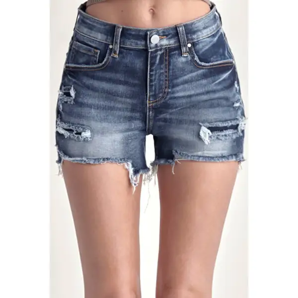 Mid Rise Raw Hem Denim Shorts