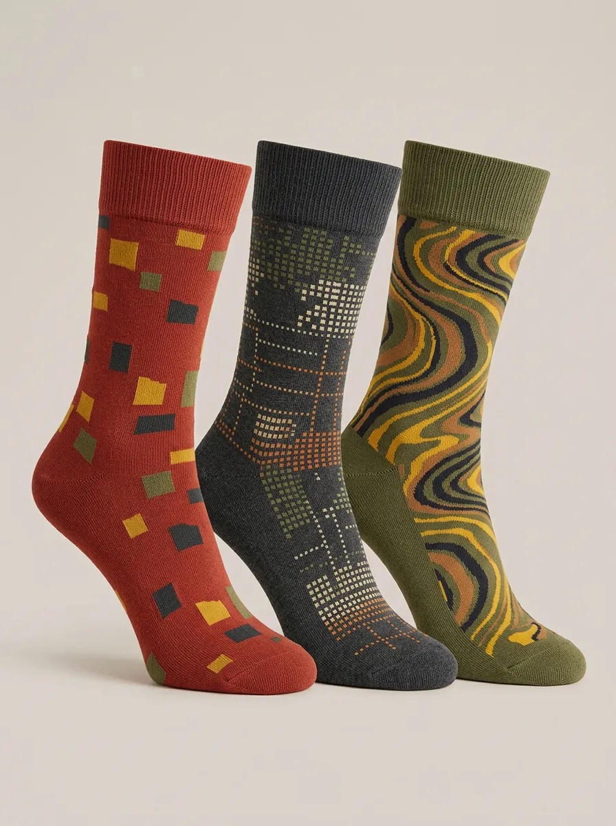 Men's Geometric Abstract Pattern Print Set Pairs Featuring Distinct 3-Pack Socks