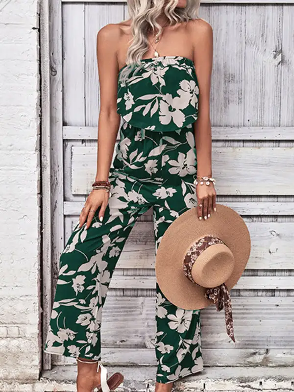 Tube Top Printed Tight Jumpsuit