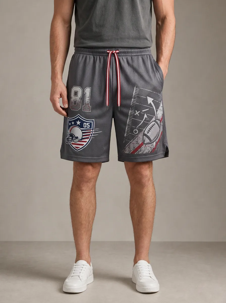 Men's American Football Fan Helmet Playbook Printed Mesh Shorts