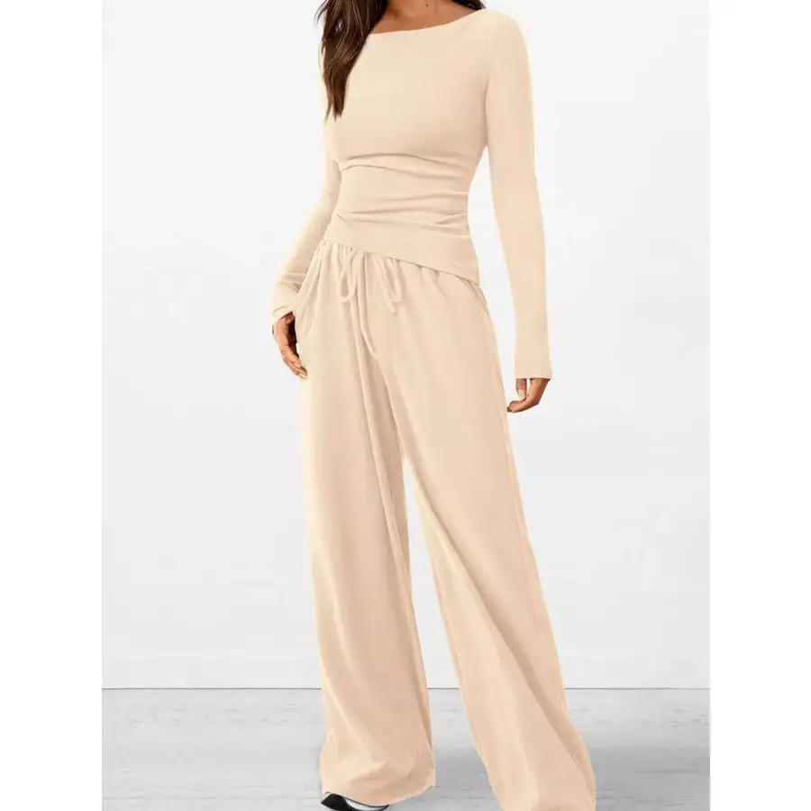 Everyday Long Sleeve Top and Wide Leg Pants Set