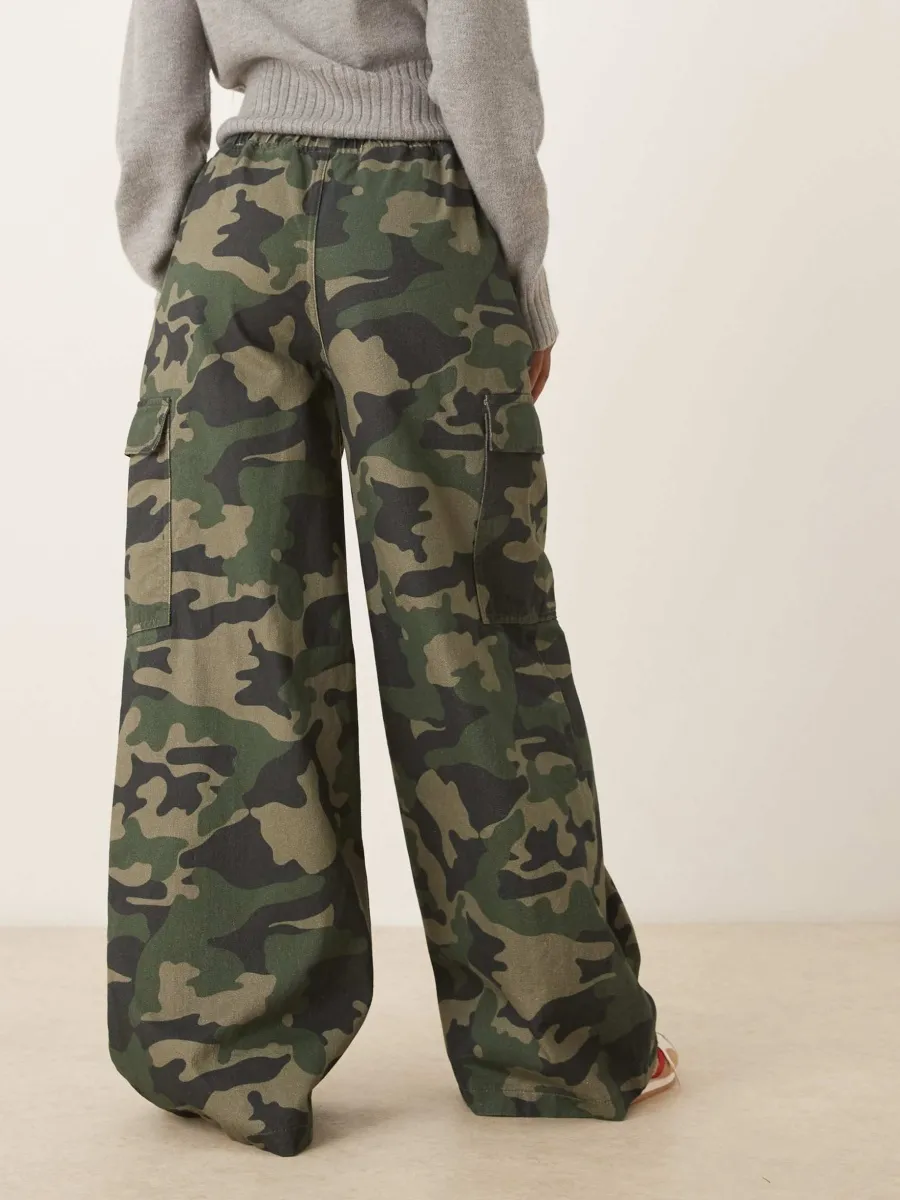 Camo Cargo Wide-Leg Pants