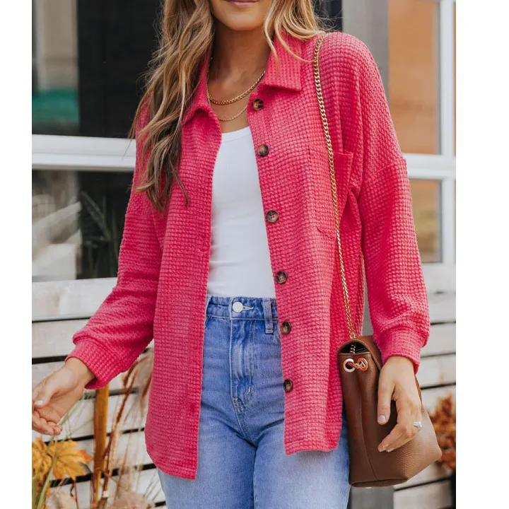 Streamlined Waffle-knit Collared Neck Dropped Shoulder Shirt