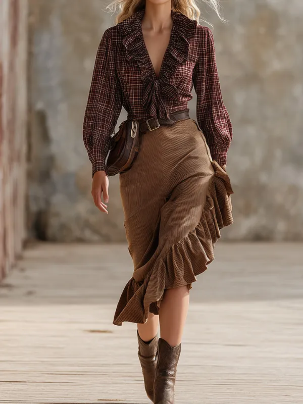 Corduroy Ruffled Vintage Skirt