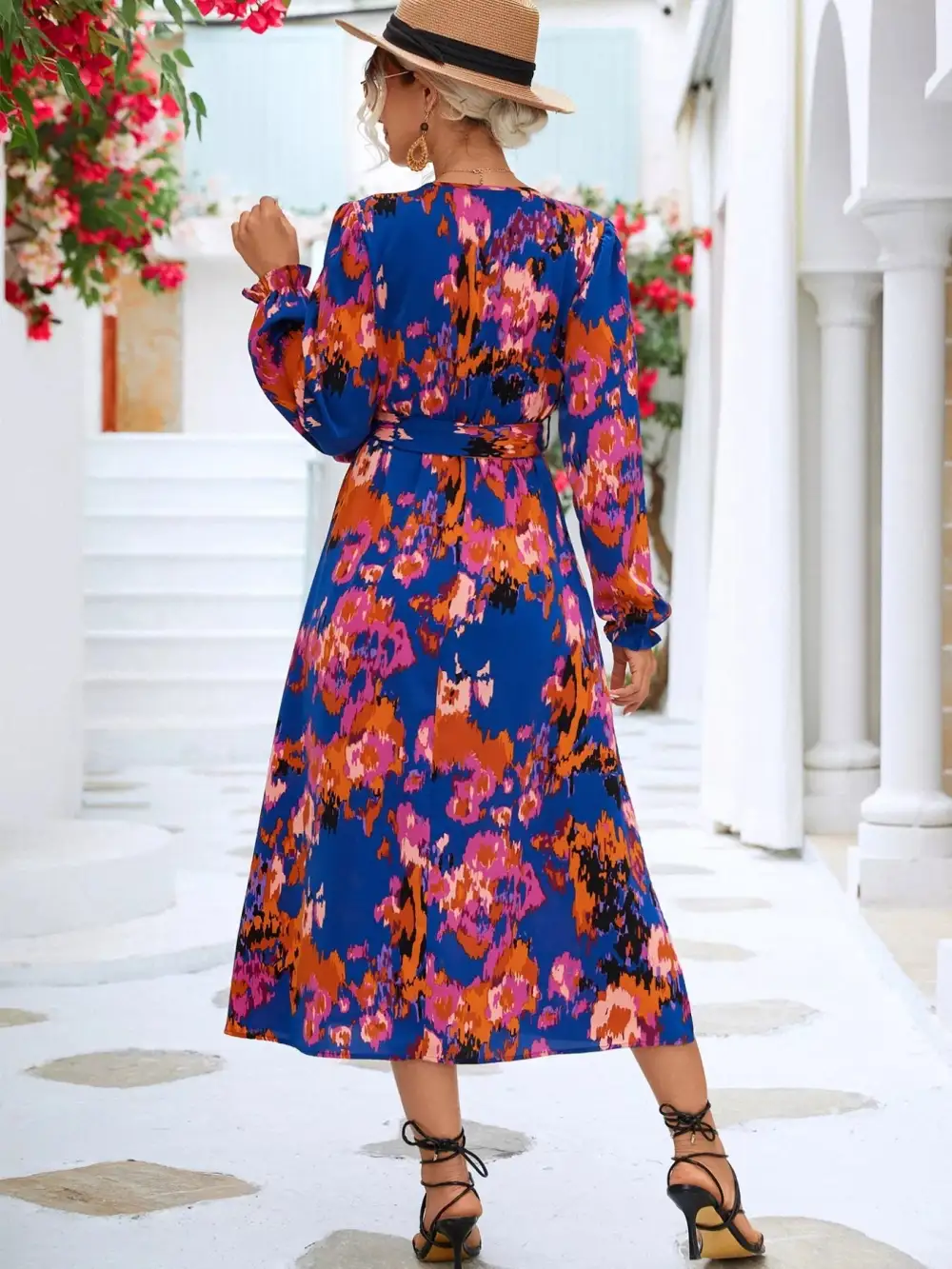 Lightweight Feel Printed Long Sleeve Midi Dress
