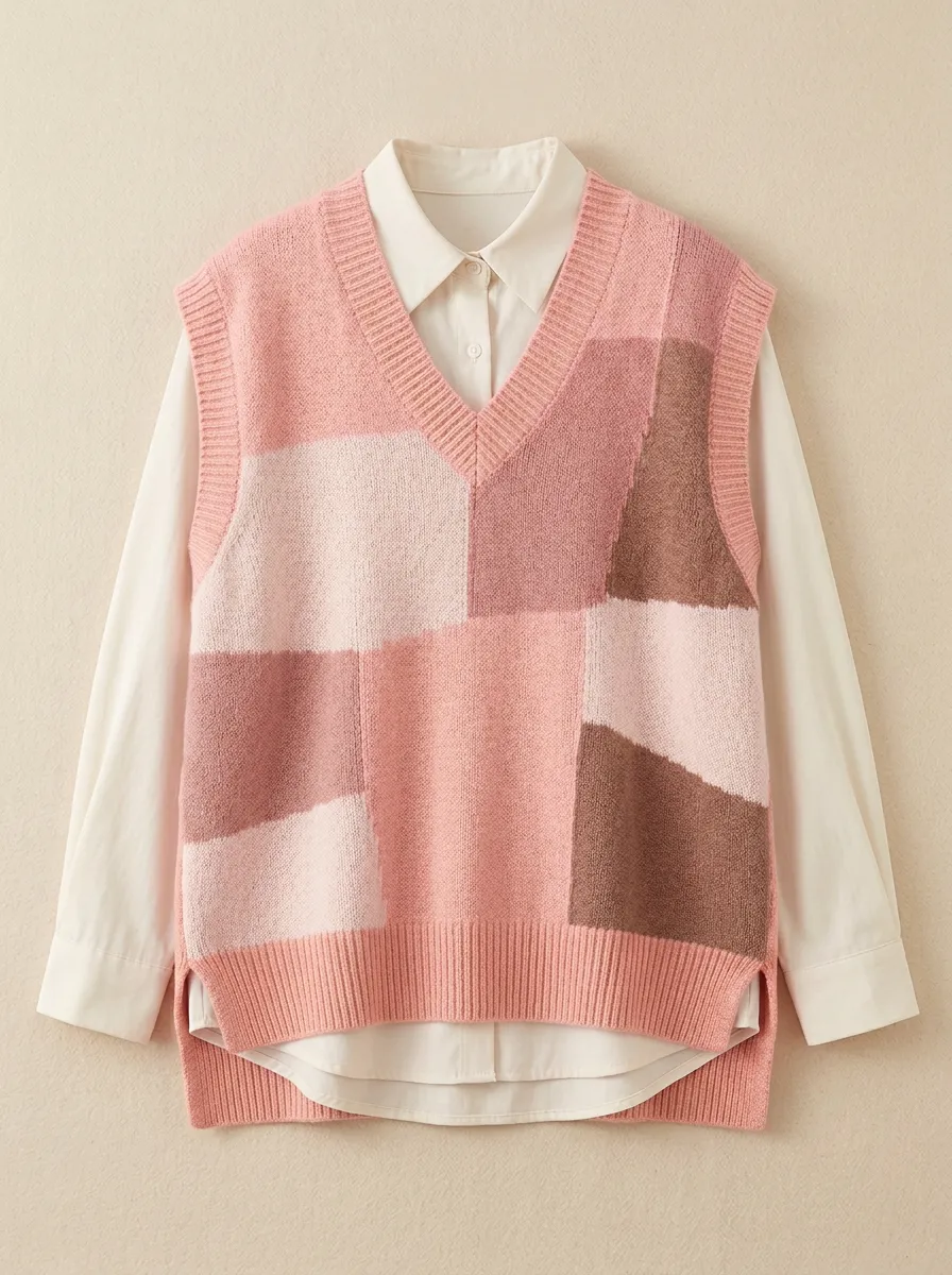Colorblock Patchwork Sweater Vest