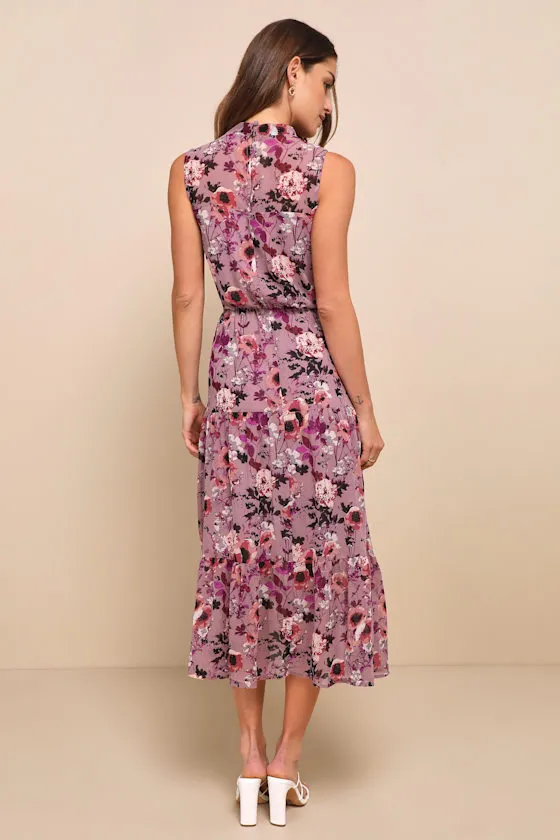 In My Dreams Mauve Floral Print Midi Dress