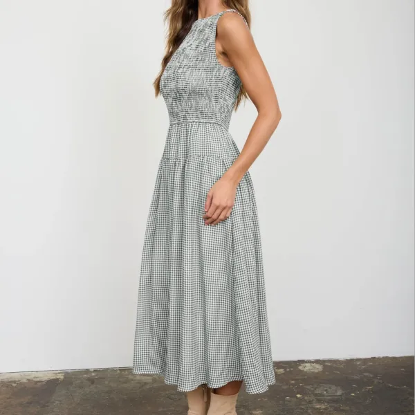 Smocked Gingham Tiered Dress