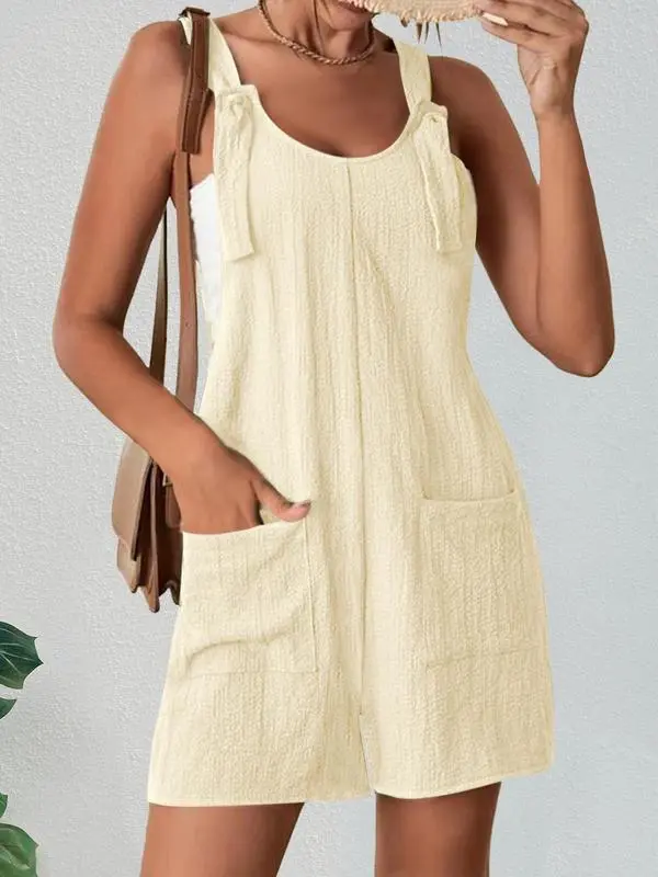 Women’s Textured Adjustable Straps Pockets Overalls – Casual Sleeveless One-Piece Romper for Summer