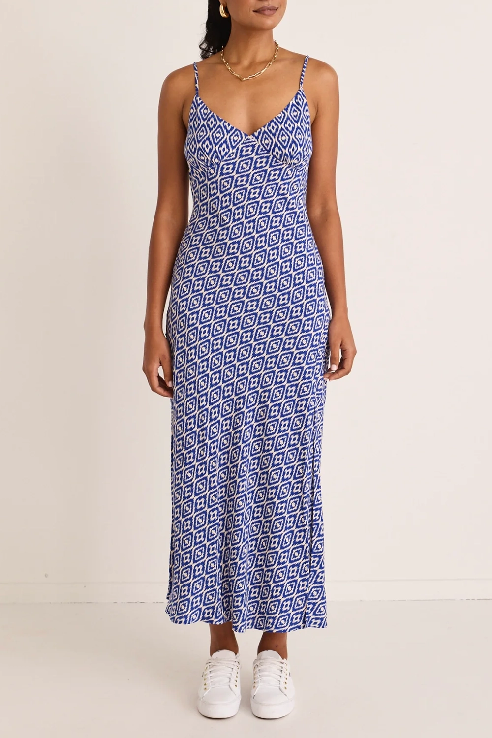 Blue Print Slit Maxi Dress