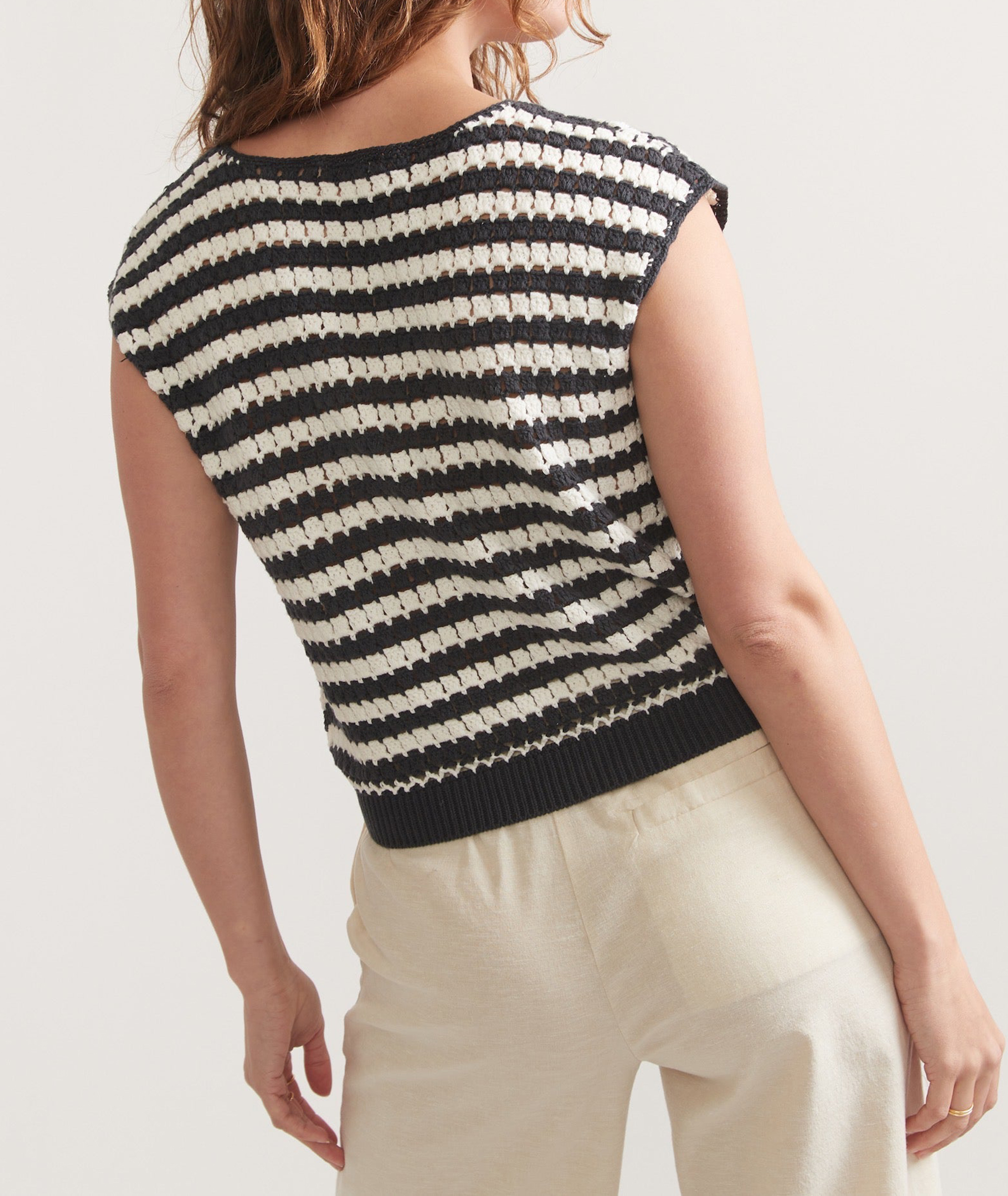 Sleeveless Striped Knit Blouse