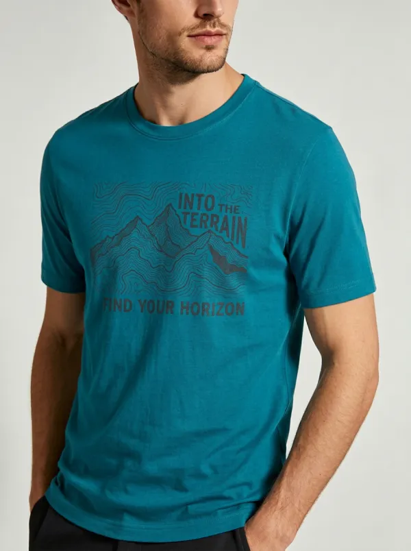 Men's Crewneck Backcountry Trek Hiking Outdoor Lover Mountain Topographic Graphic T-Shirt