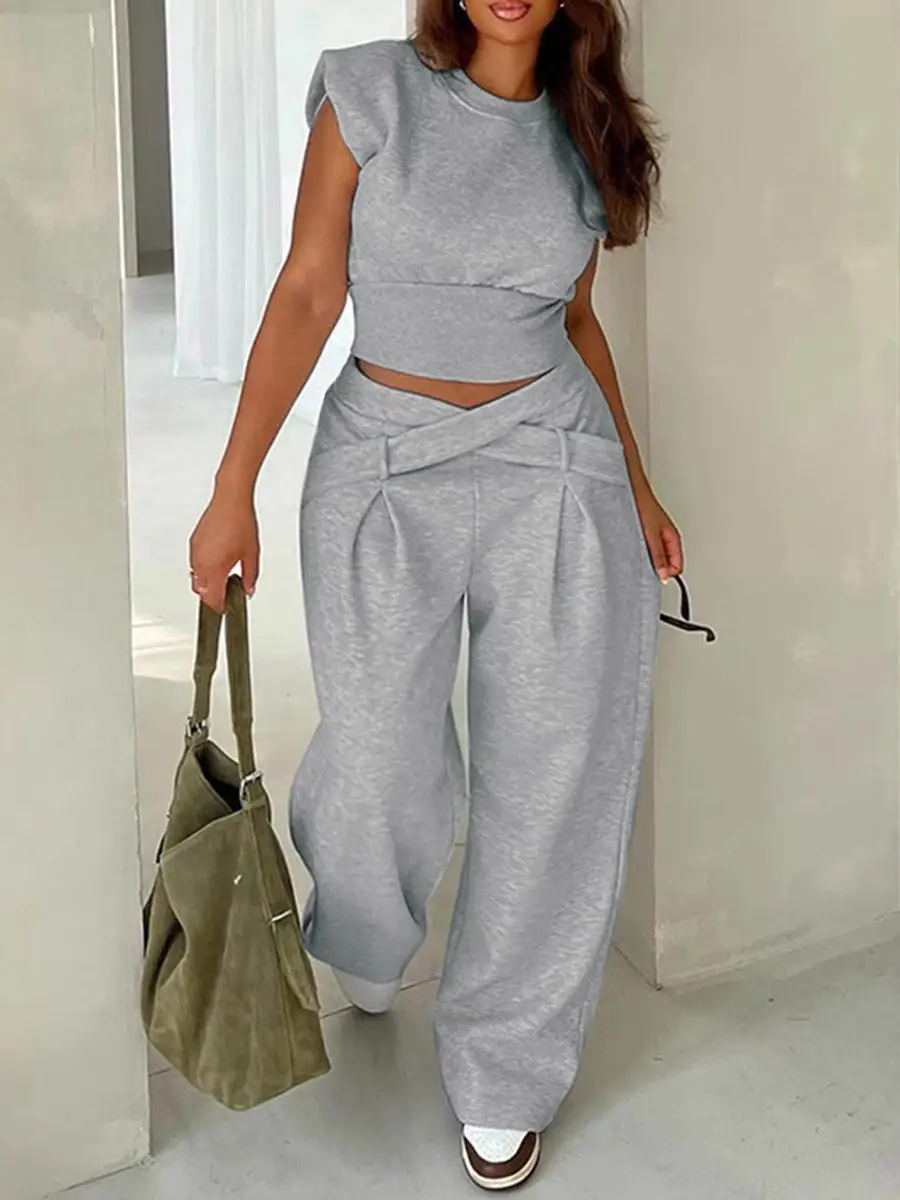 High Waist Panel Detail Sweater And Pants Set