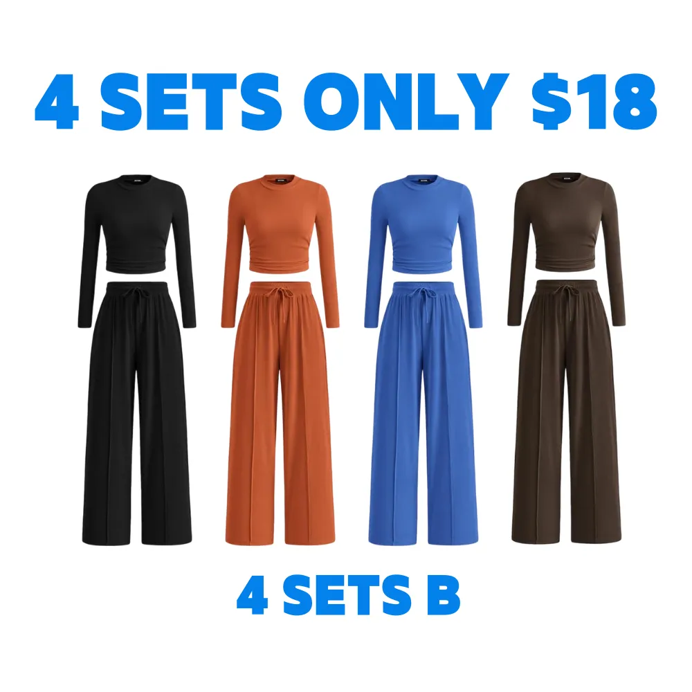 Long-Sleeve Top and Wide-Leg Pants Casual Homewear Set
