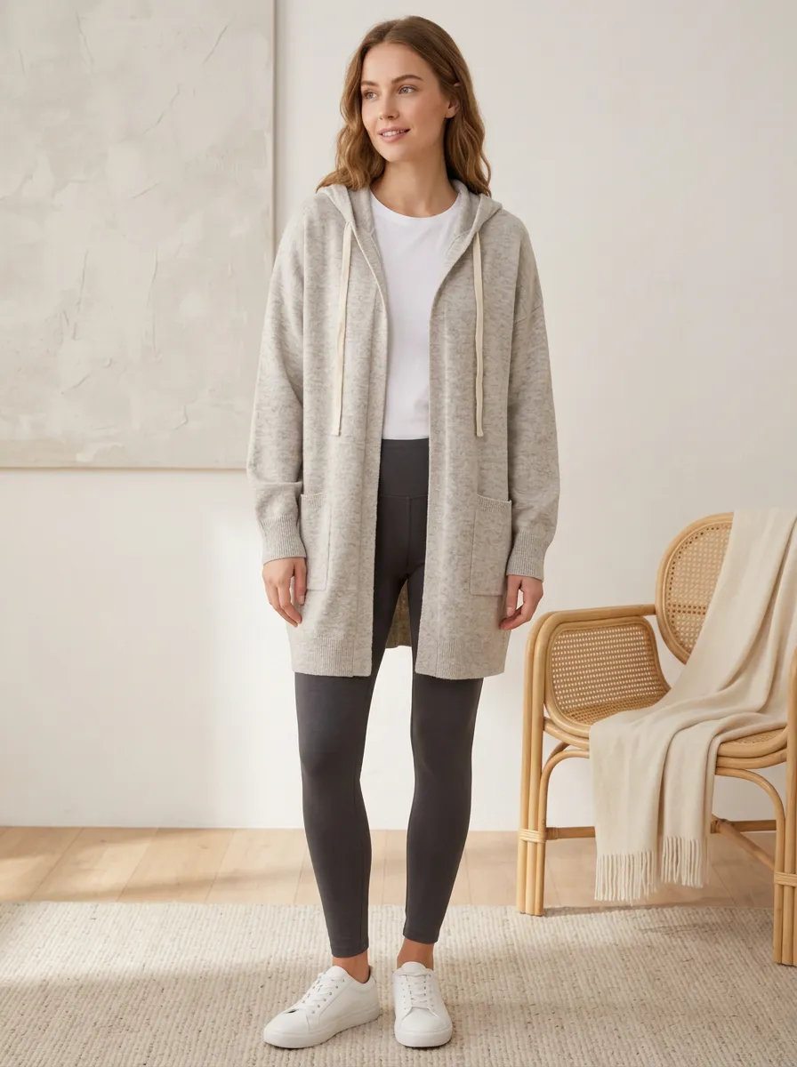 Women's Light Hooded Open-Front Cardigan