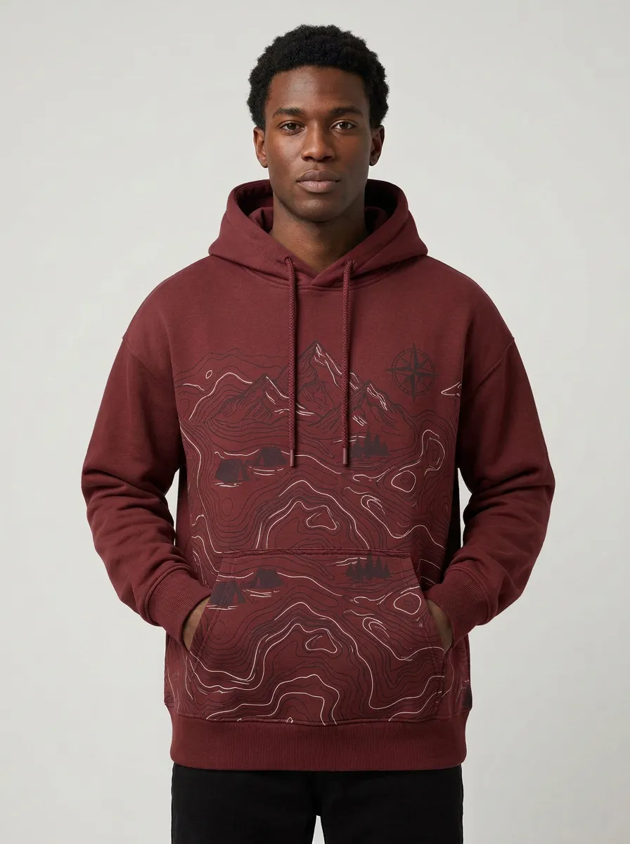 Men's Camping Lover Mountain Topographic Graphic Hoodie