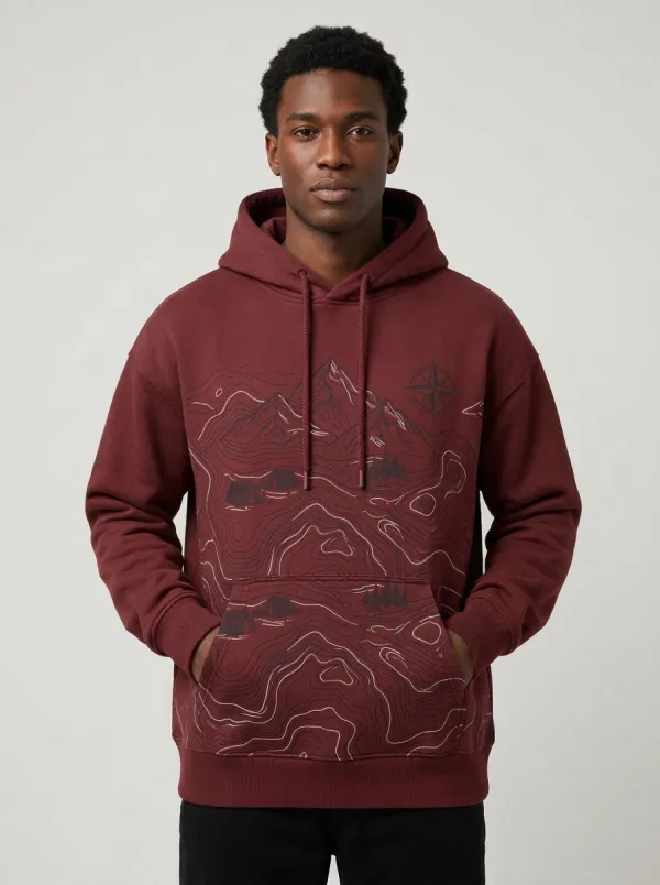 Men's Camping Lover Mountain Topographic Graphic Hoodie