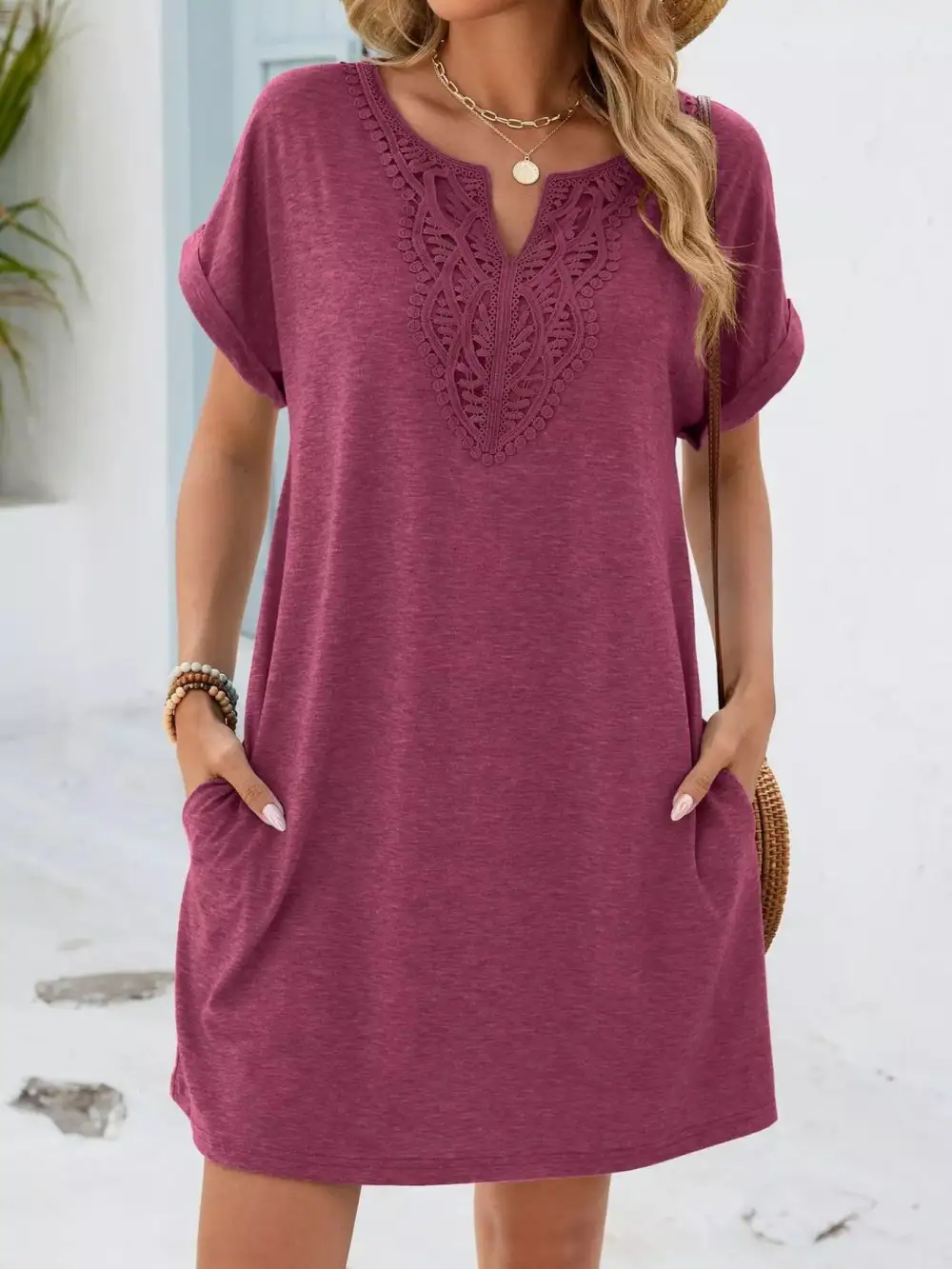 Polished Detail Lace Short Sleeve Dress