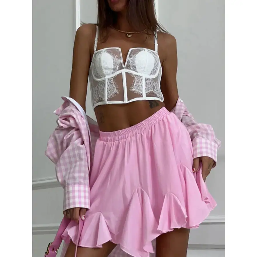 Elastic Waist Ruffled Hem Skirt